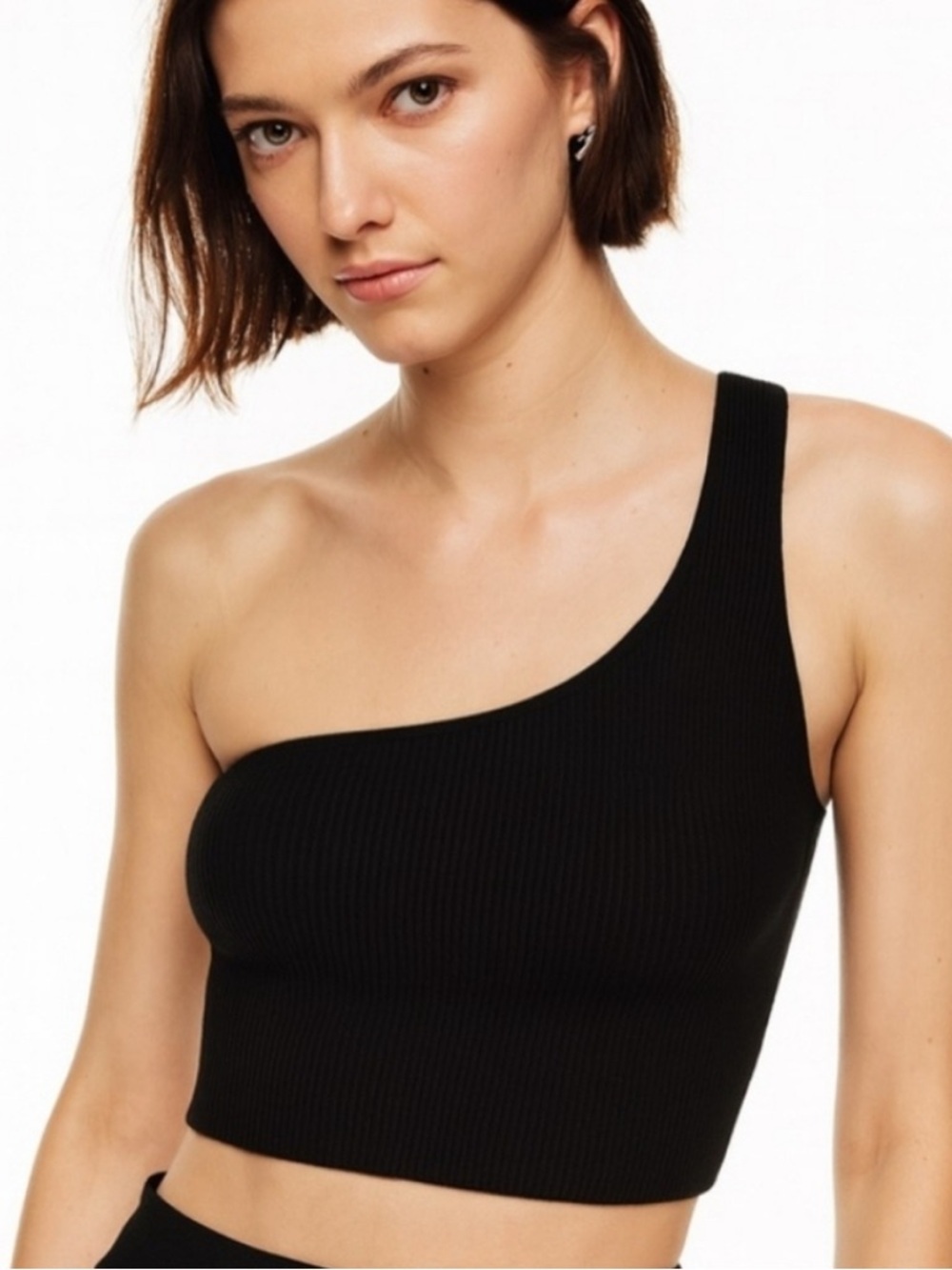 Aritzia Babaton sz L sculpt knit one shoulder tank black